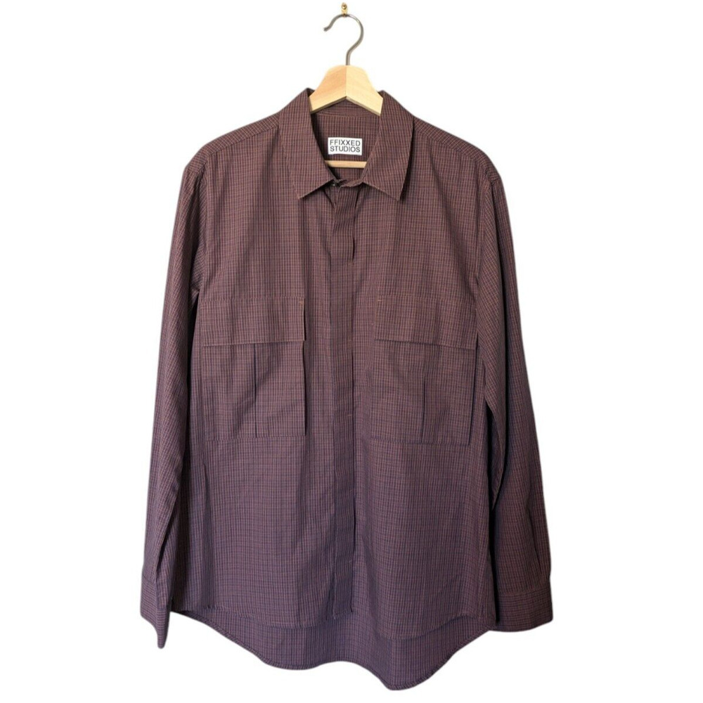 Ffixxed Studios Bill Shirt Plum Check Long Sleeve Button Front Medium Pockets